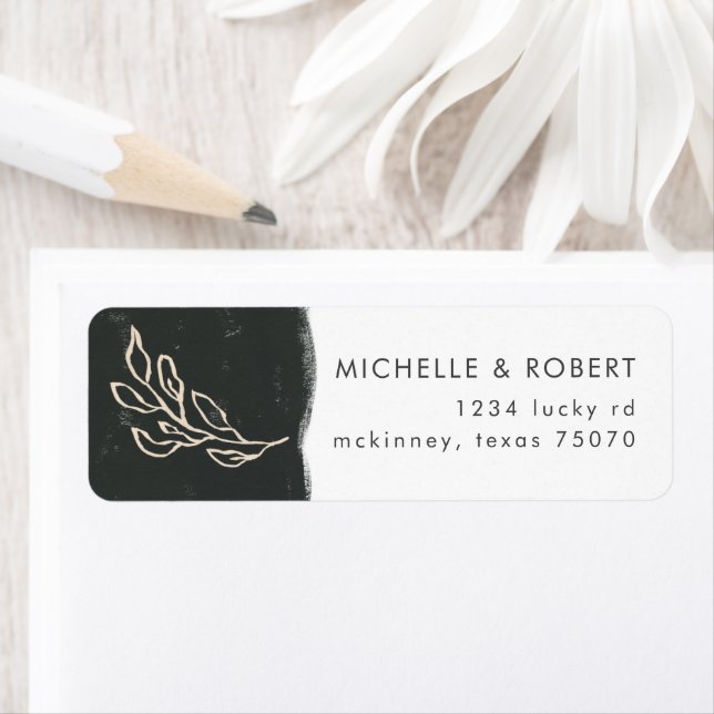 Black And White Sketched Floral Return Address Label (Insitu)