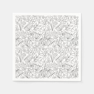 Black and white sketched flower doodles napkins