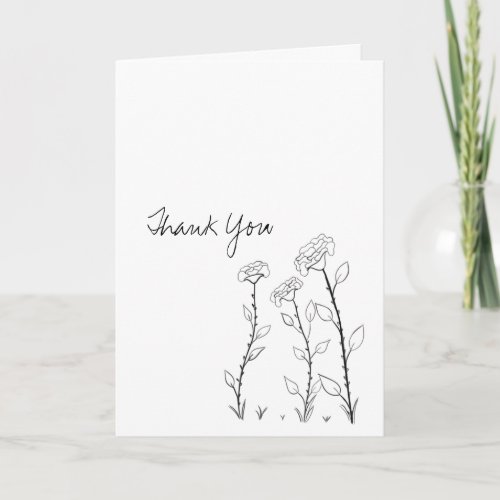 Black and White Sketched Rose Thank you Card