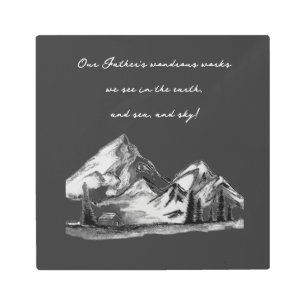Black and White Sketches Mountain Scenes evergreen Metal Print