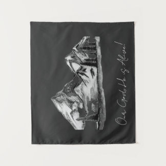 Black and White Sketches Mountain Scenes evergreen Tapestry