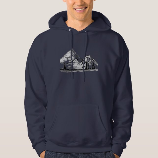 Black and White Sketches on Men's Hoodie (Front)