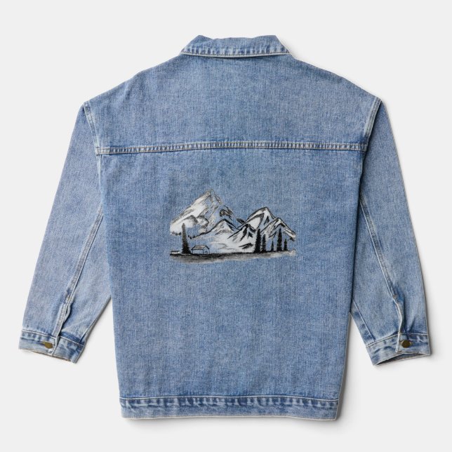 Black and White Sketches on Motto Denim Jacket (Back)