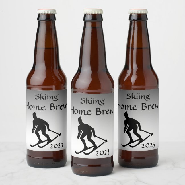 Black and White Skiing Silver Beer Label