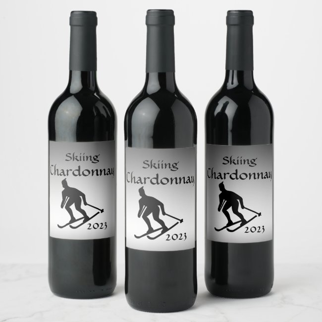 Black and White Skiing Silver Wine Label