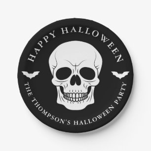 Black And White Skull And Bats Custom Halloween Paper Plates