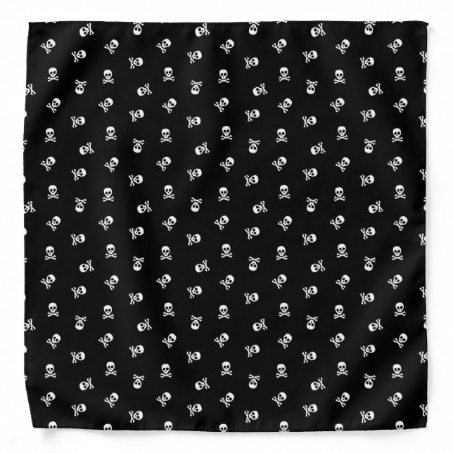 Black and White Skull and Crossbones Pattern Bandana (Front)