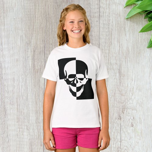 Black And White Skull Girls T_Shirt