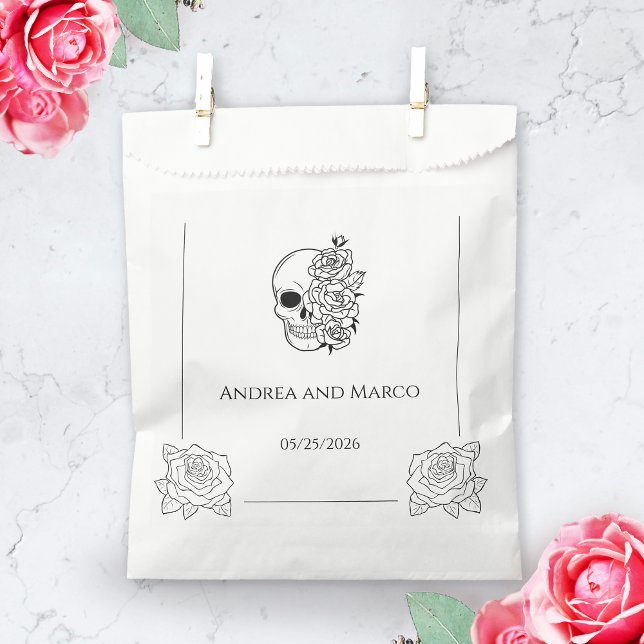 Black And White Skull Gothic Wedding  Favor Bag (gothic favor bag)