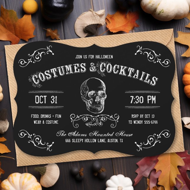 Black and White Skull Halloween Cocktail Party Invitation (Creator Uploaded)