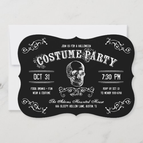 Black and White Skull Halloween Costume Party Invitation