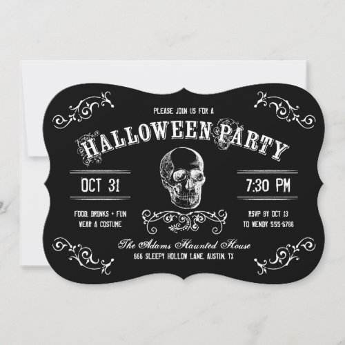 Black and White Skull Halloween Costume Party Invitation