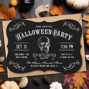Black and White Skull Halloween Costume Party Invitation