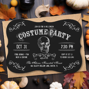 Black and White Skull Halloween Costume Party Invitation