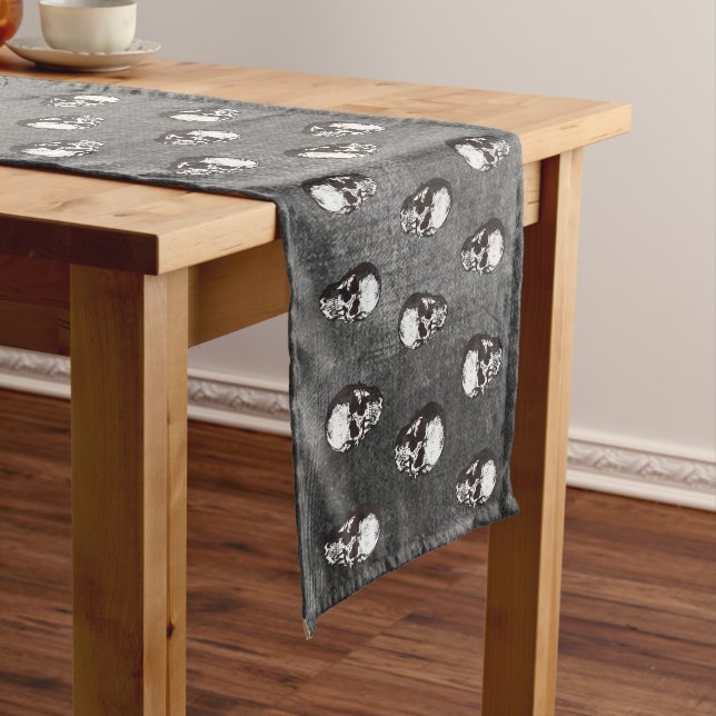 Black and White Skull Halloween Long Table Runner (In Situ)