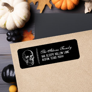 Black and White Skull Halloween Return Address Label