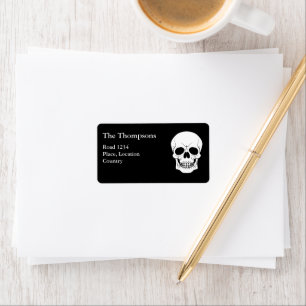 Black And White Skull Head Creepy Halloween Label