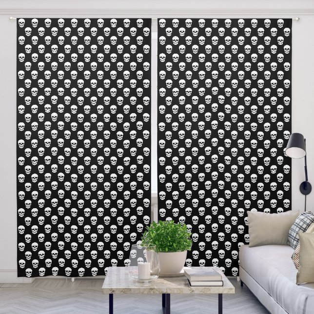 Black And White Skull Head Pattern Halloween Blackout Curtains (Living Room)