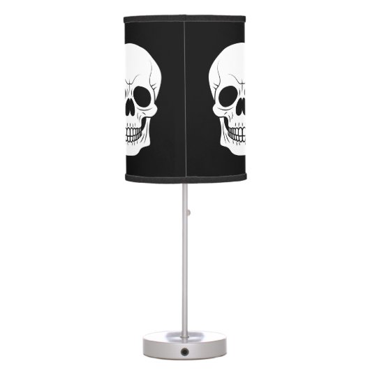 Black And White Skull Head Silhouette Halloween Table Lamp (Back)
