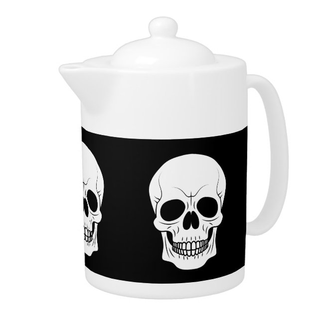 Black And White Skull Head Silhouette Halloween Teapot (Right)