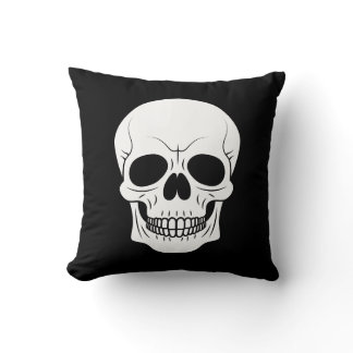 Black And White Skull Head Spooky Halloween Throw Pillow