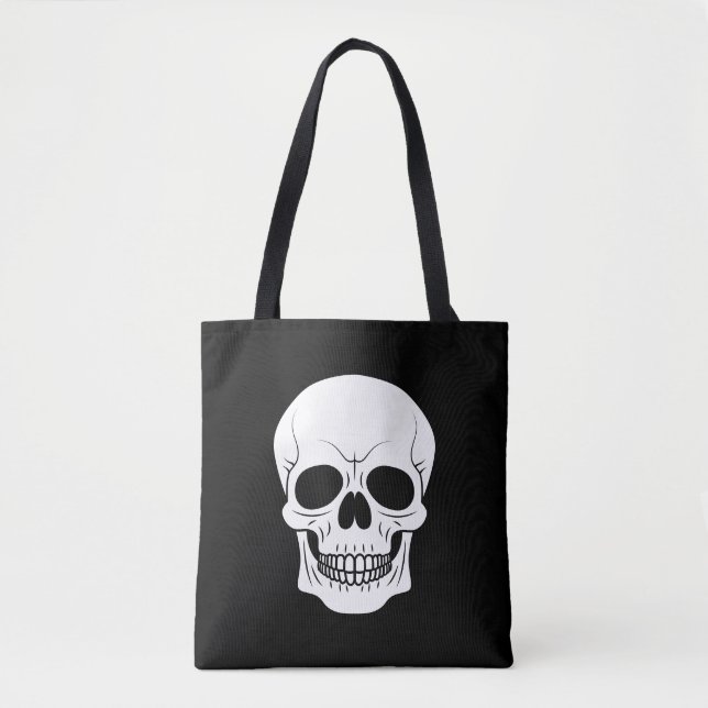 Black And White Skull Head Spooky Halloween Tote Bag (Front)