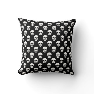 Black And White Skull Pattern Creepy Halloween Throw Pillow