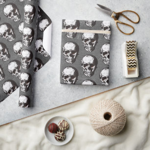 Black and White Skull Pattern Halloween Wrapping P Paper