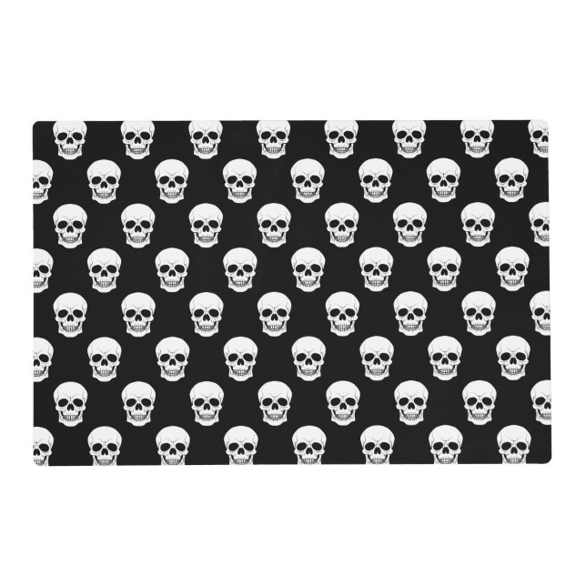 Black And White Skull Pattern Horror Halloween Placemat (Front)