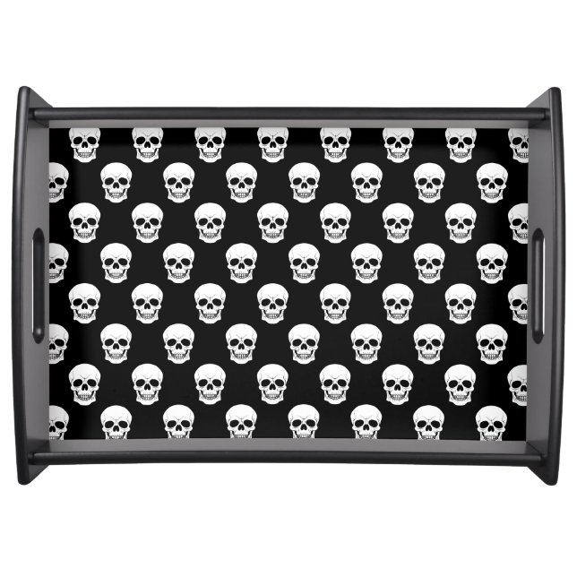Black And White Skull Pattern Scary Halloween Serving Tray (Front)