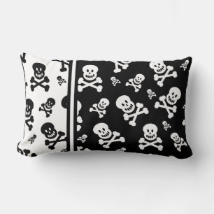 Black and White Skull Patterned Pillow