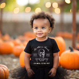 Black and White Skull Personalized Halloween Party Baby T-Shirt