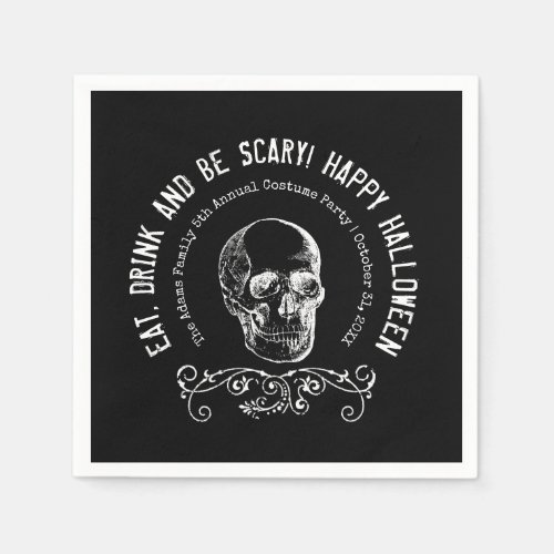 Black and White Skull Personalized Halloween Party Napkins
