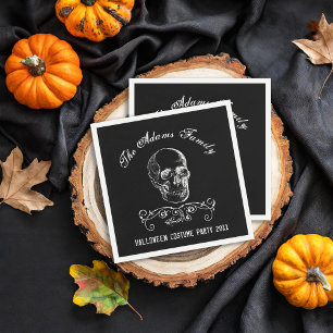 Black and White Skull Personalized Halloween Party Napkins