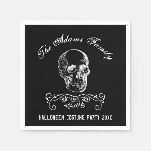 Black and White Skull Personalized Halloween Party Napkins
