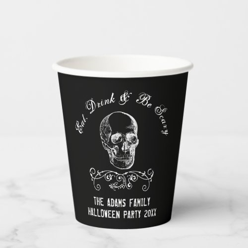 Black and White Skull Personalized Halloween Party Paper Cups