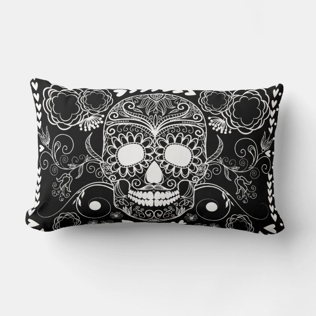 Black and White Skull Pillow (Front)