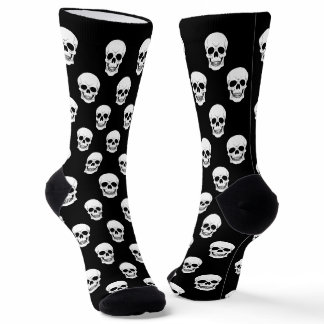 Black And White Skull Silhouette Pattern Halloween Socks