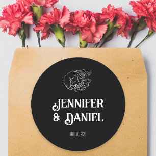 Black and White Skull Tattoo Wedding Classic Round Sticker