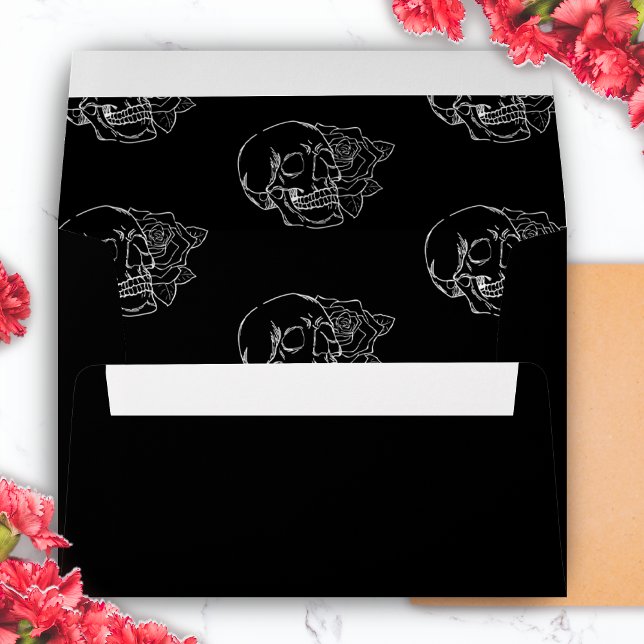 Black and White Skull Tattoo Wedding Envelope (Black and White Skull Tattoo Wedding envelope)
