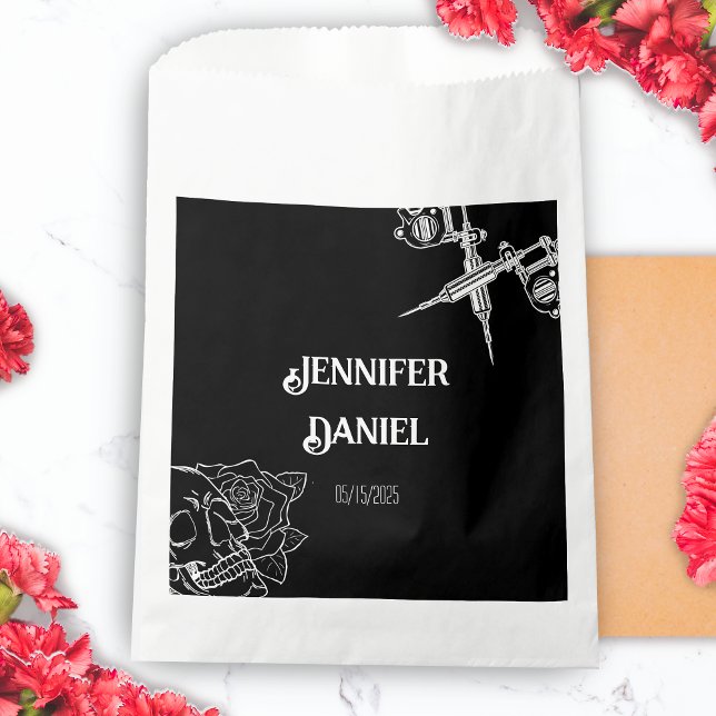 Black and White Skull Tattoo Wedding Favor Bag (Black and White Skull Tattoo Wedding Favor Bag)