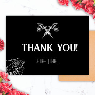 Black and White Skull Tattoo Wedding Letterpress Thank You Card