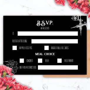 Black and White Skull Tattoo Wedding RSVP Card