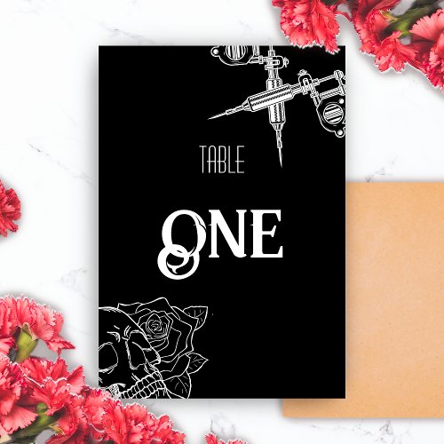 Black and White Skull Tattoo Wedding Table Number