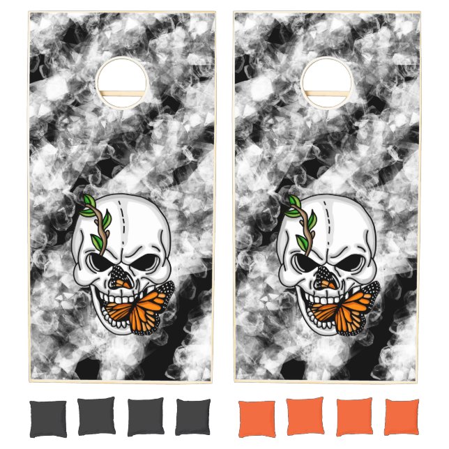 Black and White Skull with Butterfly Cornhole Set (Set)
