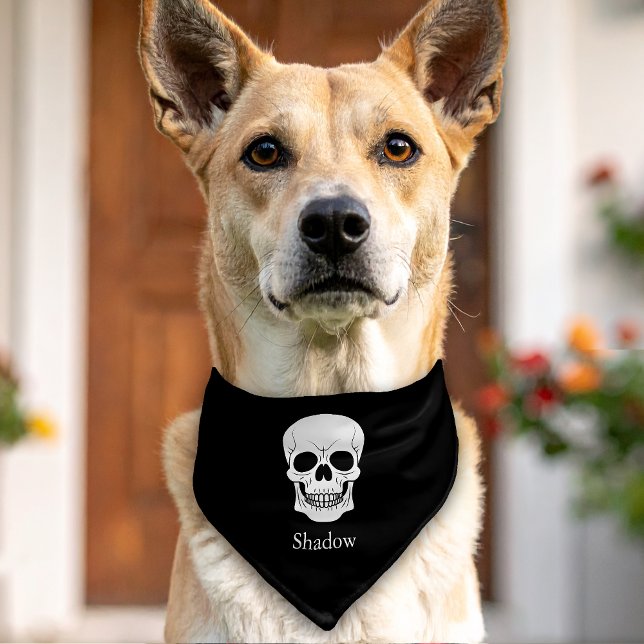 Black And White Skull With Custom Name Halloween Pet Bandana Collar (Creator Uploaded)