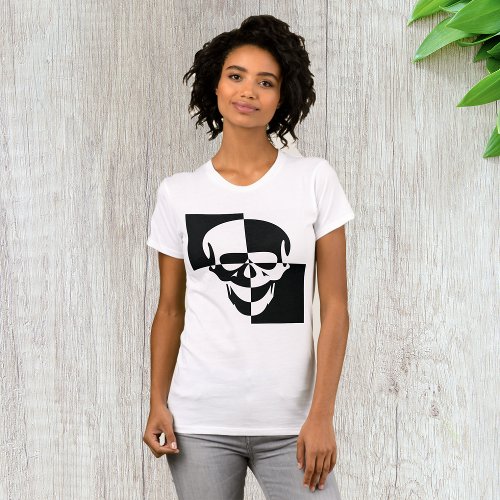 Black And White Skull Womens T_Shirt