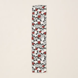 Black and White Skulls and Red Roses Rockabilly Scarf