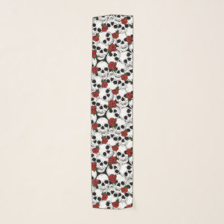 Black and White Skulls and Red Roses Rockabilly Scarf