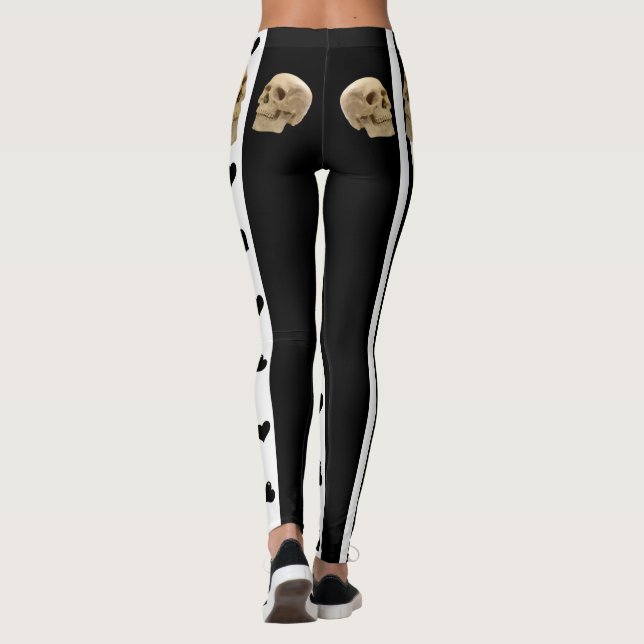 Black and White Skulls Black Hearts Leggings (Back)